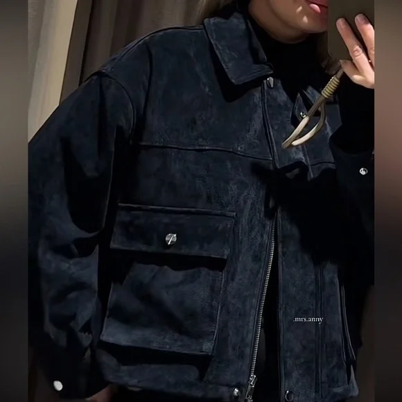 Zara 100% Leather Bomber Jacket